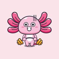 schattige axolotl cartoon mascotte illustratie tillen barbell vector