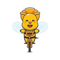 schattige bijen mascotte stripfiguur rit op de fiets vector