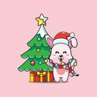 schattig konijntje met kerstlamp. leuke kerst cartoon afbeelding. vector