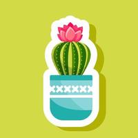 sticker cactussen en vetplanten in bloempotten. vector sticker set schattige groene cactussen en vetplanten in potten. verzameling kamerplanten in potten. geïsoleerd op een witte achtergrond.