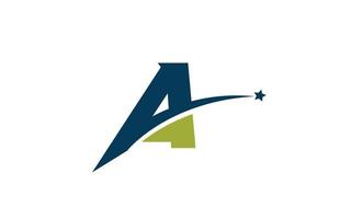 blauw groen een alfabet letterpictogram logo met ster. creatief ontwerp voor bedrijf of bedrijf met swoosh vector