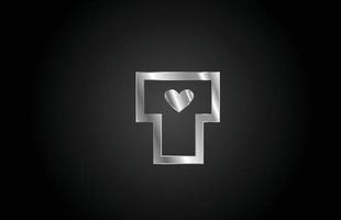 metalen t liefde hart alfabet letter pictogram logo ontwerp. creatieve sjabloon voor bedrijf of bedrijf vector