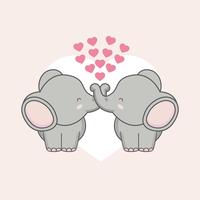 Paarolifant met roze harten voor de dag van Valentine. vector