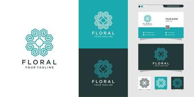 bloemen ornament logo met lijn kunststijl en visitekaartje ontwerp, luxe, abstract, schoonheid, pictogram premium vector