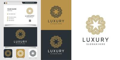 luxe ornament met lijn kunst logo en visitekaartje ontwerp, luxe, abstract, schoonheid, ornament, pictogram premium vector