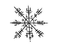 Vegvisir runenkompas zwart potlood tekening stijl, hand tekenen van Viking symbolen, heilige norse, tattoo logo, grunge runen magische symbolen, vectorillustratie geïsoleerd op witte achtergrond vector