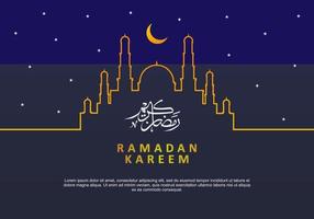 ramadan kareem poster met één regel moskeemaan en arabische kalligrafie vector