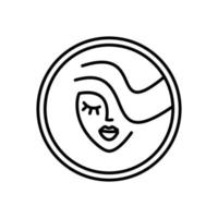 meisjesgezicht - logo minimalisme rond. vrouw gezicht - dunne lijntekening. schoonheidssalon icoon. haarkrullen, lippen vector