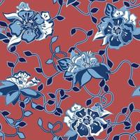 bloemen en wijnstokken in chinoiserie-stijl naadloos patroon. oosters blauw keramiek, decoratieve print. geweldig voor stof, product, cadeaupapier, behangontwerpprojecten. oppervlakte patroon. vector