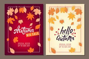 Set van herfst verkoop vector banners met bladeren