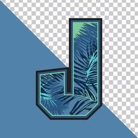 alfabet j gemaakt van exotische tropische bladeren vectorillustratie met transparante achtergrond. creatief teksteffect 'j' letter grafisch ontwerp. vector