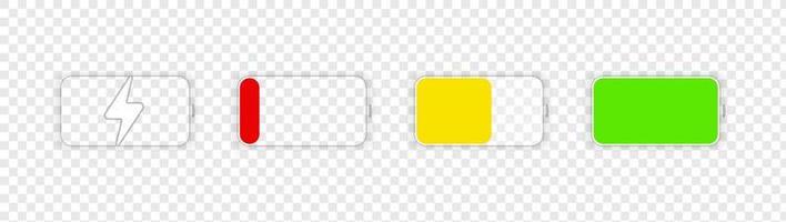 ontlaadstadia van lading met batterijpictogrammen. indicatorpictogram voor batterijlading. oplaadpictogram voor alkalinebatterijen. niveau batterij energie. vlakke stijl - moderne vector. vector