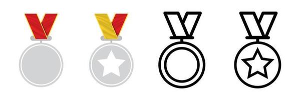 vier verschillende medailles en trofee-iconen. stermedaille voor eerste plaats, winnaar en prijspictogram. krijg vector pictogram illustratie teken. prijs vector pictogram. moderne logo grafische lijn kunst design iconen.