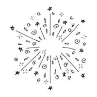 vector hand getekend vuurwerk. schattige doodle vuurwerk illustratie geïsoleerd op een witte achtergrond. voor wenskaarten, print, web, design, decor.