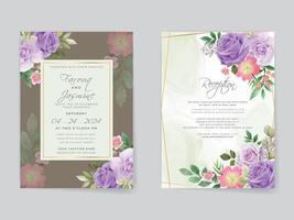 romantische paarse rozen bruiloft uitnodigingskaart vector