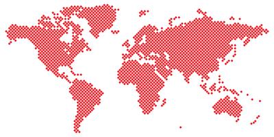 Big Tetragon wereldkaart vector rood op wit