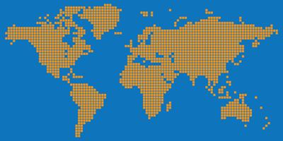 Oranje gekleurde vierkante gestippelde wereldkaart vector