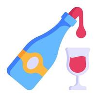 wijn in een glas gieten, plat pictogram vector