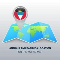 locatie icoon van antigua en barbuda op de wereldkaart, ronde pin icoon van barbuda vector