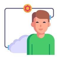 persoon verbonden met cloud, concept van cloud manager flat icon vector