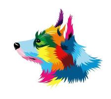 abstract hoofdportret van welsh corgi pembroke van veelkleurige verven. gekleurde tekening. puppy snuit portret, hond snuit. vectorillustratie van verf vector