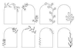rustieke bogen logo sjabloon, monogram concept in trendy lineaire stijl met boog. boho, Boheemse bloemenframes. vector