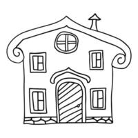 schattige fantasie cartoon doodle huis, gebouw geïsoleerd op een witte achtergrond. architectuur teken. vector