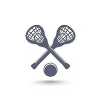 lacrosse pictogram met stokken en bal op wit wordt geïsoleerd vector