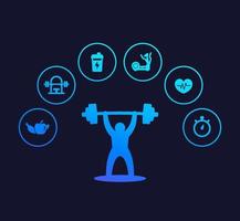 fitness- en trainingspictogrammen, gym en training vector