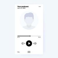 podcast-app, mobiele gebruikersinterface, minimaal ontwerp, vector