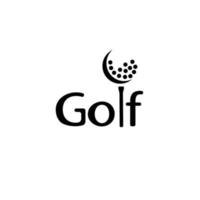 golf gestileerd logo met spelnaam en golfbalsilhouet vector
