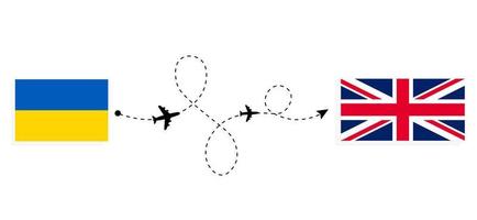 vlucht en reis van Oekraïne naar het Verenigd Koninkrijk van Groot-Brittannië per reisconcept voor passagiersvliegtuigen vector