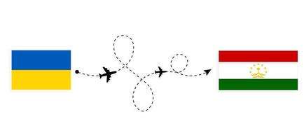 vlucht en reis van Oekraïne naar Tadzjikistan per reisconcept voor passagiersvliegtuigen vector