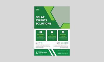 flyer-sjabloon voor zonne-experts oplossingen. huis zonne-energie flyer folder ontwerp. groene energie besparen poster sjabloon. omslag, A4-formaat, flyerontwerp vector