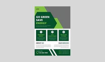 groene energie flyer ontwerp. zonne-energie folder sjabloon. groen besparen energie poster flyer ontwerp. omslag, ontwerp op A4-formaat vector