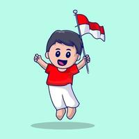 schattig indonesisch kind patriottisch thema vector