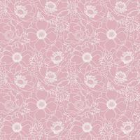 vector poederachtige roze kant bloemen poppy elegante naadloze patroon achtergrond met hand getrokken witte lijn kunst bloemen elementen.
