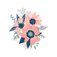 mooie bloemen kleur compositie met bloesem bloem en blad, bessen, takken op witte achtergrond. platte vector illuastration sjabloon bloem ontwerp voor kaart, verkoop banner