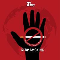 zwarte hand met woord stoppen met roken op rode achtergrond vector