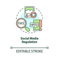 sociale media regelgeving concept icoon. haatspraak die abstracte idee dunne lijnillustratie tegengaat. het reguleren van online schade. desinformatie aanpakken. vector geïsoleerde omtrek kleur tekening. bewerkbare streek