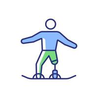 snowboarden rgb kleur pictogram. sportman naar beneden glijden van de berg. wintersportdiscipline. atleet met een lichamelijke handicap. geïsoleerde vectorillustratie. eenvoudige gevulde lijntekening vector