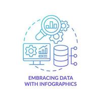 omarmen van gegevens met infographics blauw kleurverloop concept icoon. statistieken gegevens. gegevens analyseren. marketing trend abstracte idee dunne lijn illustratie. geïsoleerde overzichtstekening. talloze pro-bold-lettertypen gebruikt vector