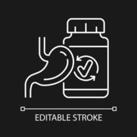 spijsverteringssupplementen wit lineair pictogram voor donker thema. ondersteuning van de spijsvertering. enzym insufficiëntie. dunne lijn aanpasbare illustratie. geïsoleerd vectorcontoursymbool voor nachtmodus. bewerkbare streek vector