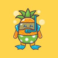 schattige ananas duiken cartoon mascotte karakter illustratie vector