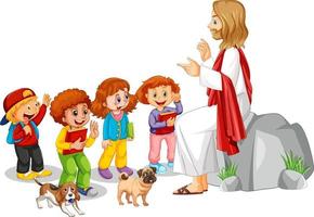Jezus en kinderen op witte achtergrond vector