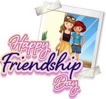happy vriendschapsdag logo banner met foto van twee meisjes vector