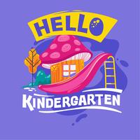 Hallo Kindergarten Phrase met kleurrijke illustratie. Terug naar school offerte vector