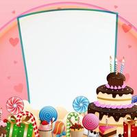 gelukkige verjaardagsachtergrond met cake en snoepjes vector