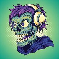 zombie hoofd gamer met koptelefoon vector