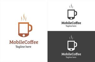 mobiele koffie logo ontwerpsjabloon vector